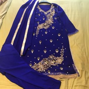 Royal Blue Shalwar (fitted pant) Kameez
